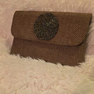 Elegant Brown Clutch with Beaded Accent